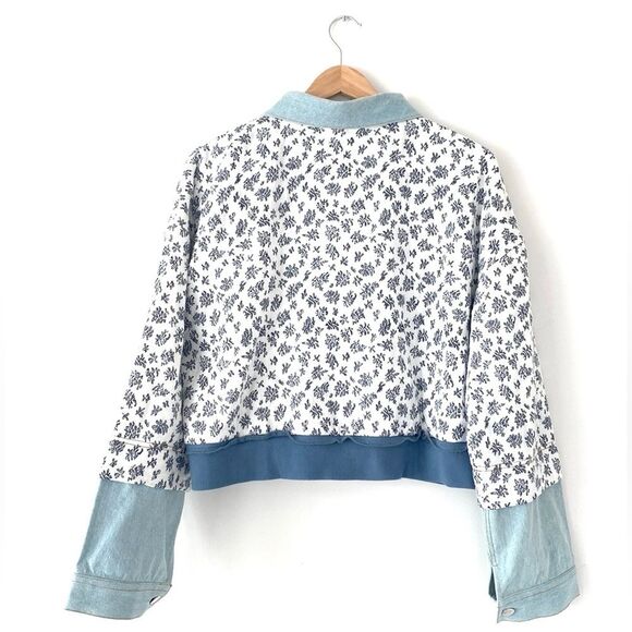 Bobbie Wren Free People Floral Denim Cotton Cropped Jacket Selina Gomes worned - Picture 4 of 11